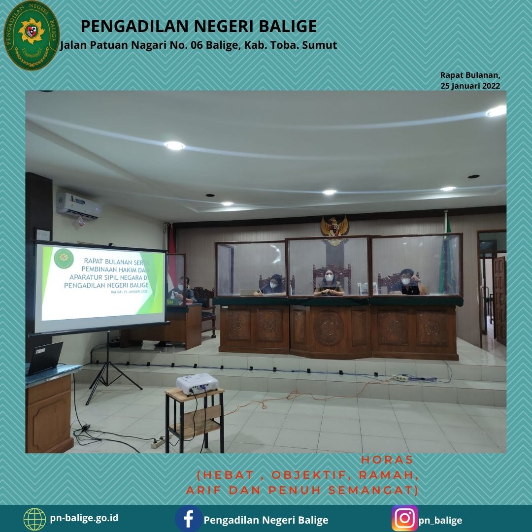 Rapat Bulanan dan Pembinaan Pengadilan Negeri Balige Periode Januari 2022